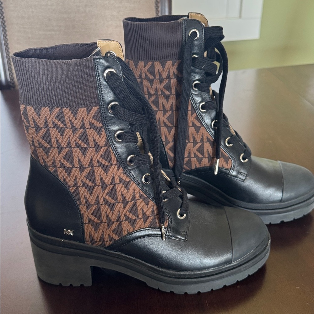 Michael Kors Black and Brown Logo Combat Boots - Picture 3 of 6